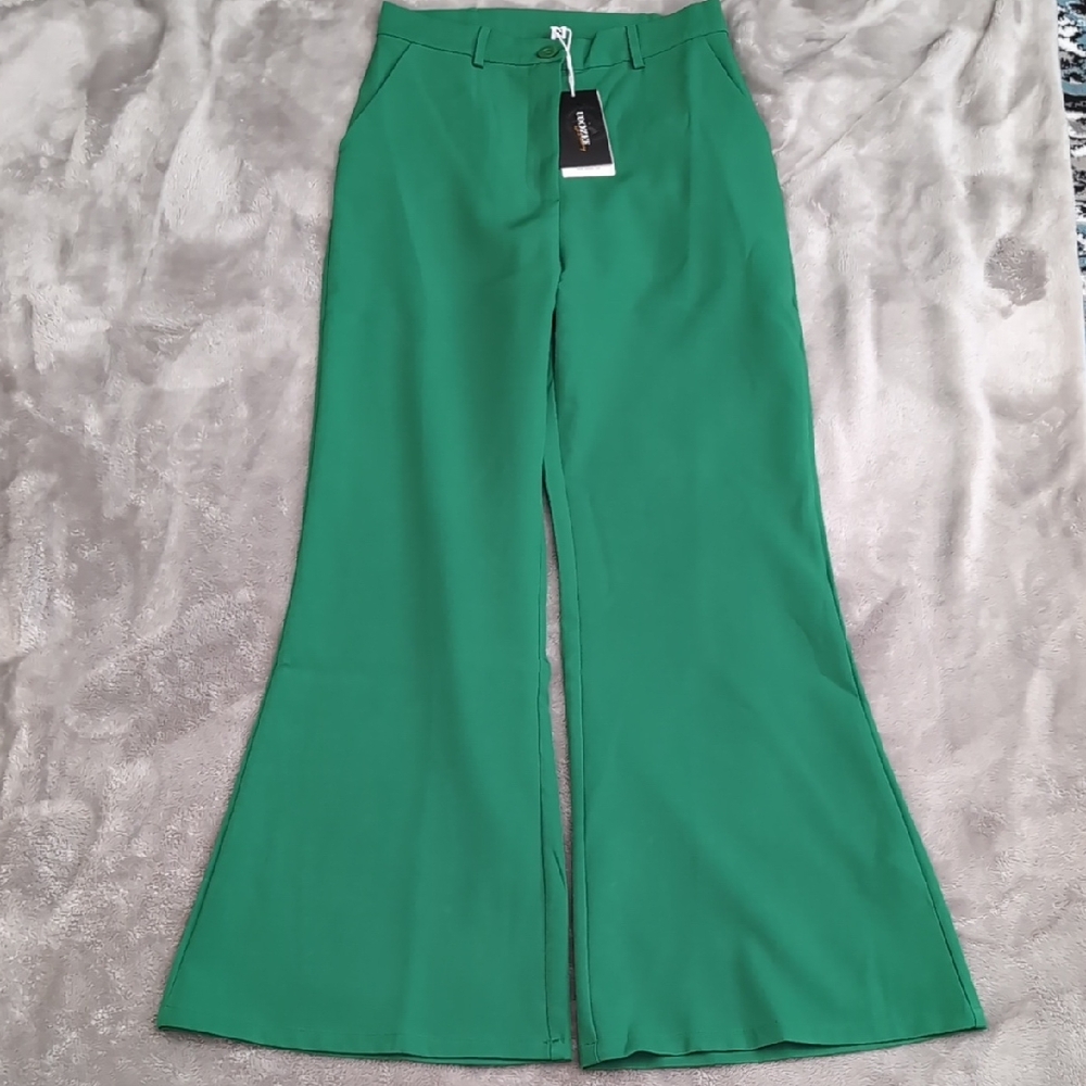 Vibrant Green Wide-Leg High-Waisted Pants